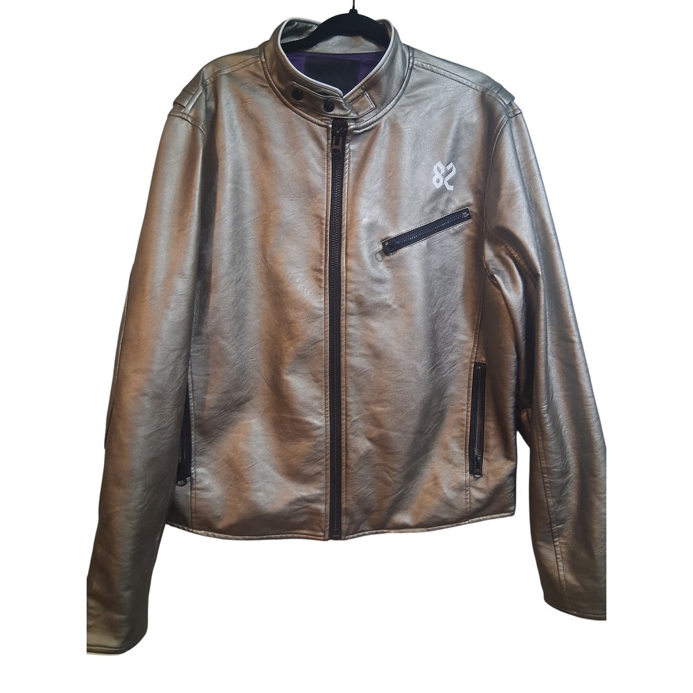 Create 2MRW Mens Gold Metallic Faux Leather Biker Jacket C'est La Vie XL